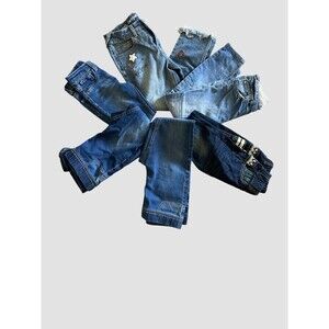 Girls Lot Of (6) Denim Jeans Size 6 Skinny Jeggings Printed Adjustable Waist EUC